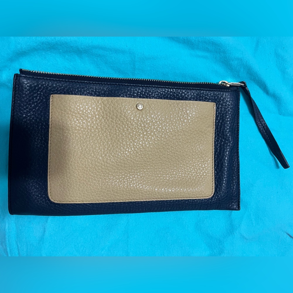 Tiffany and Co navy and tan clutch